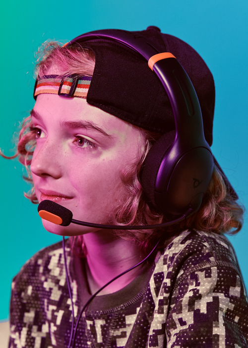 Boy portrait while wearing a headset 